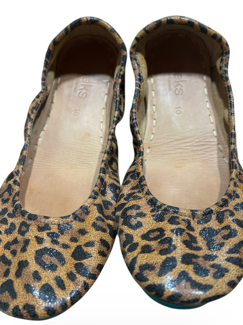 Tieks Leopard Print Ballet Flats - Size 10 Tan Leather Sole Black Brown - Picture 5 of 5